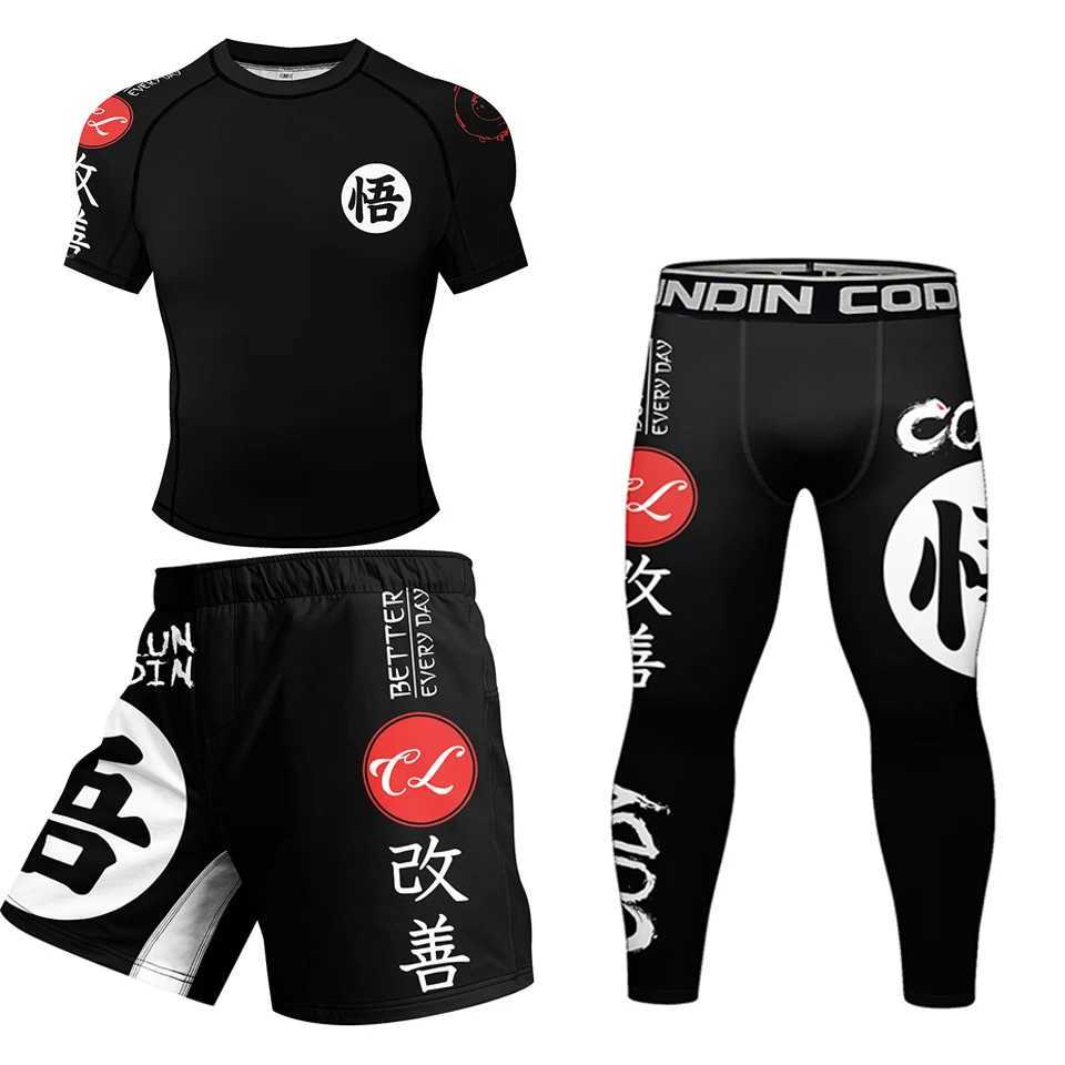 New Rashguard Jujutsu Mens MMA T-shirt+Pant 4PCS/Set Brazilian Grab Bjj Boxing Sports Compression Clothing MMA Shorts W250422