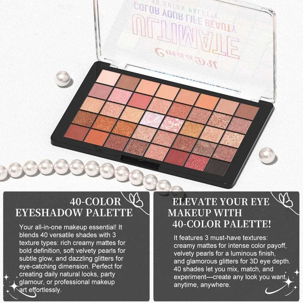 40 Color Eyeshadow Palette Purple Glitter Pearlescent Matte Eye Shadow Shimmer Makeup Long Lasting Women Beauty Eye CosmeticsT251122