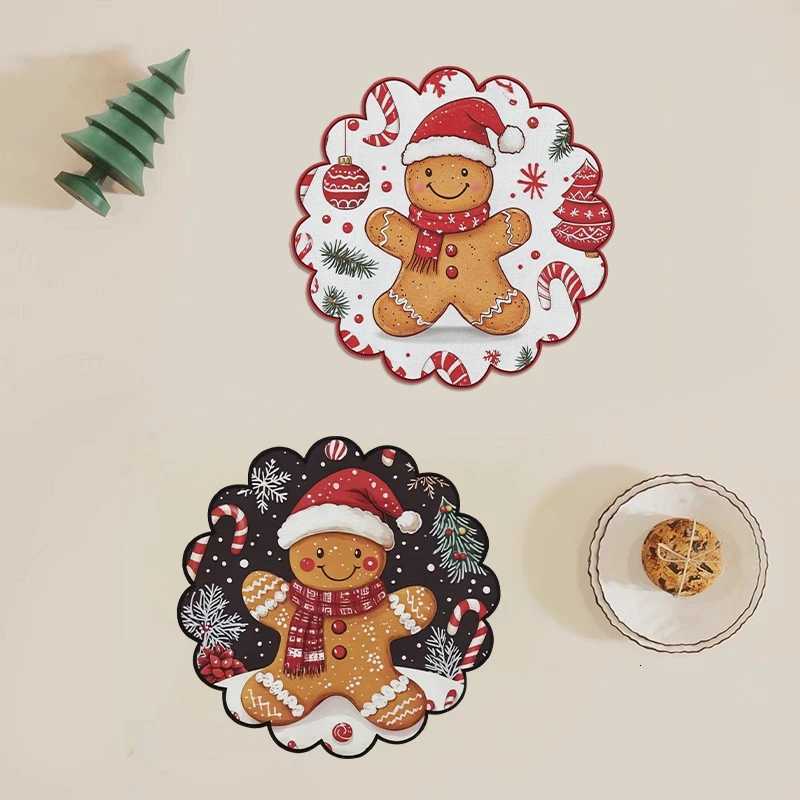 4pcs/set Christmas Placemat Cartoon Santa Claus Round Coaster Snowflake Dining Table Heat Insulation Pad Xmas Decor C251122