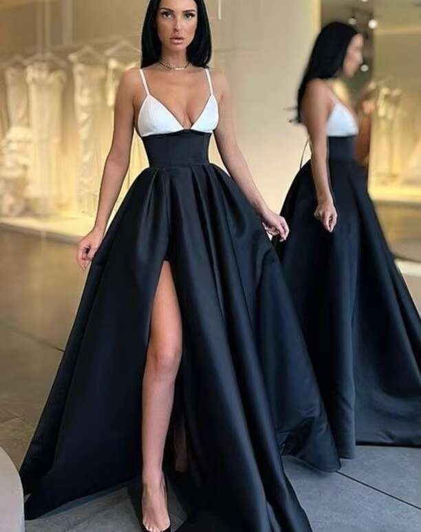 DHessentials Women's Long Collared Tight Maxi Sexy Slim Fit Deep V-style Split Party Evening Dress