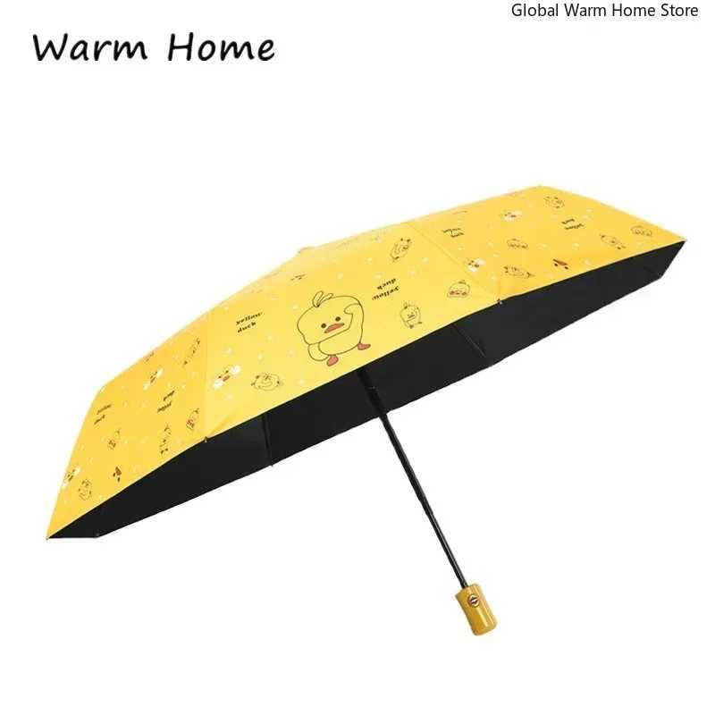 2025 Automatic Umbrella Cute Yellow Duck Sunscreen Cartoon Weatherproof Folding Umbrella Rain Women Man Umbrella Academy ParasolM251122