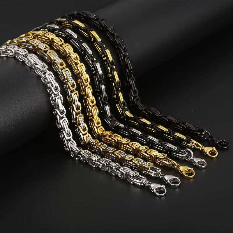 Fashionable and Dominant Imperial Chain sterling silver Gold-Plated Geometric Design Statement Necklace for Men