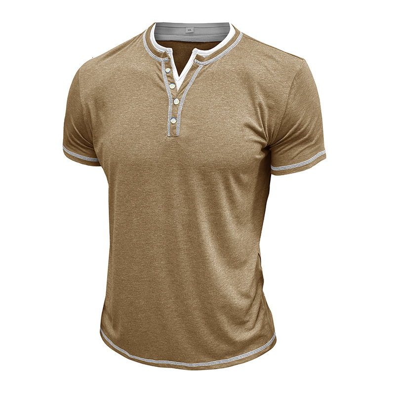 Designer t shirt Men Fashion New short sleeved color blocked fake two piece Henry shirt men s V neck T shirt