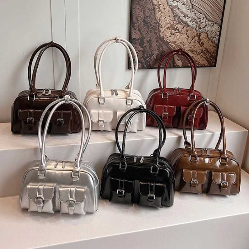 Retro PU Leather Double Pockets Underarm Bags For Women 2025 Winter Y2K New Korean Fashion Female Shoulder Bag Stylish HandbagsT251122