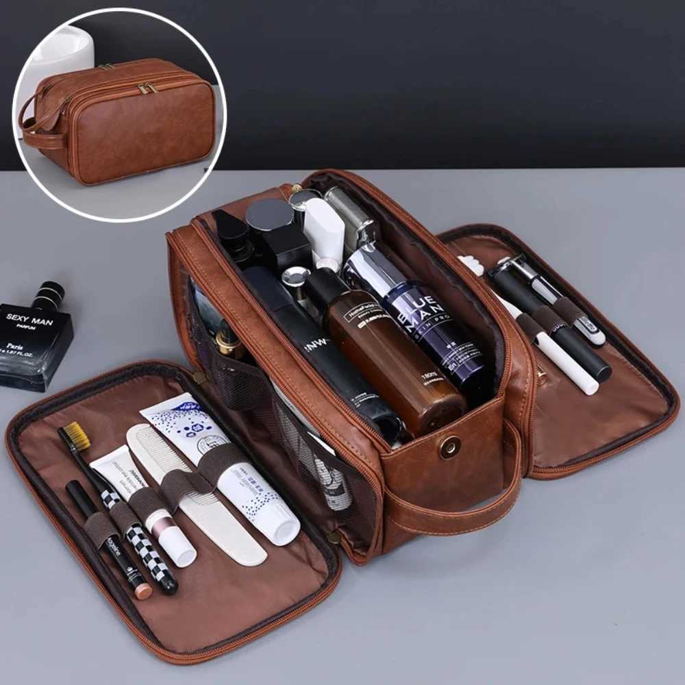 Mti Pockets PU Toiletry Bag For Wen Men Travel Essentials Makeup Bags Waterproof Hanging Bag Cosmetic Wing Organizer Bag Y251122