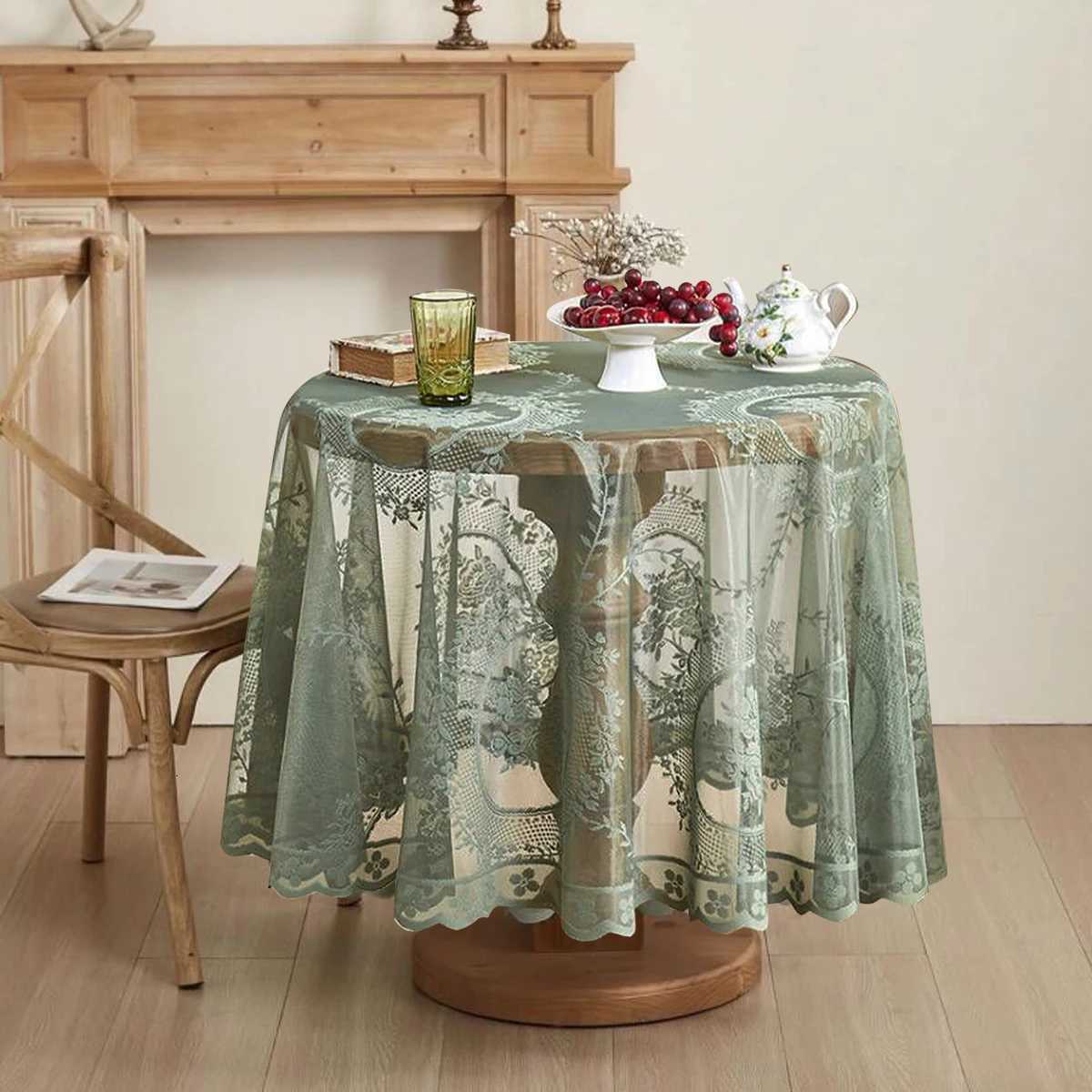 Green Lace Round Elegant Tablecloth Birthday Party Decoration Adult Lace Tablecloth Wedding Birthday Baby Shower Party Supplies C251122