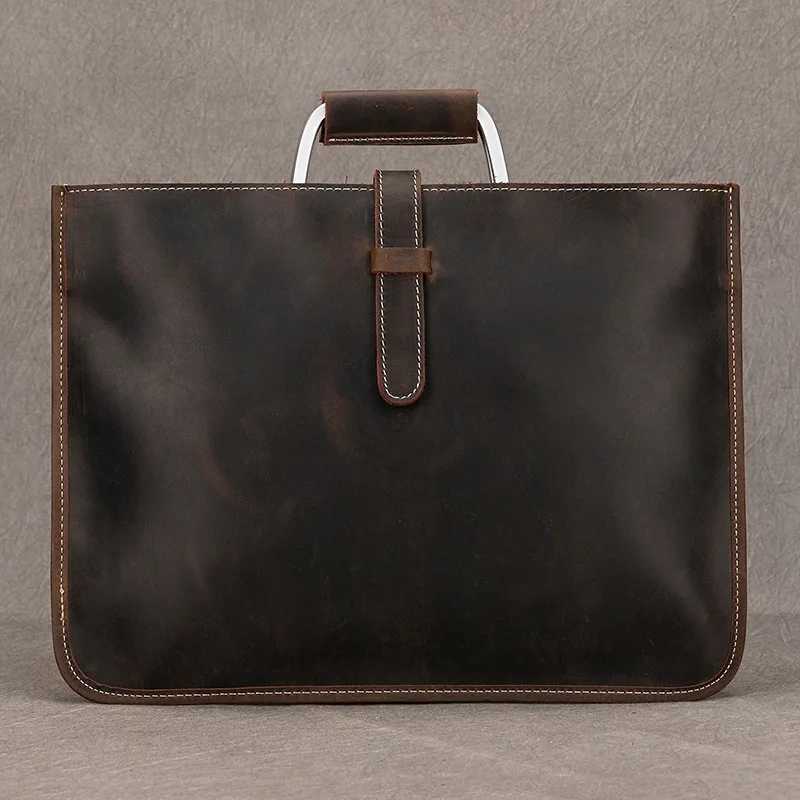 Real leather zipper mens briefcase messenger office bag mens crazy horse leather notebook bag 13 inch Maletine Hombre Z250421-1