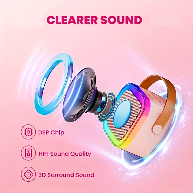 This 2025 new portable mini karaoke machine is equipped with 2 wireless microphones - USB rechargeable, suitable for birthday parties and home enterta
