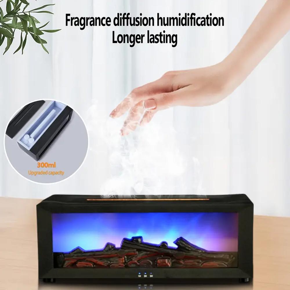 7-Color Fireplace Diffuser 300ml Essential Oil Humidifier with Timer Remote for Home Office