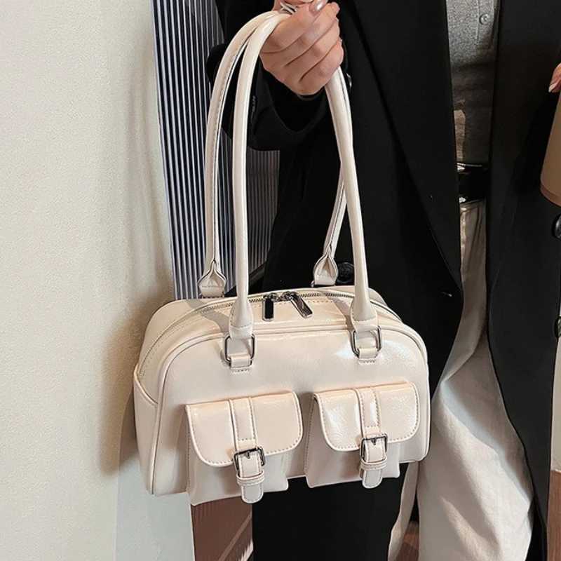 Retro PU Leather Double Pockets Underarm Bags For Women 2025 Winter Y2K New Korean Fashion Female Shoulder Bag Stylish HandbagsT251122