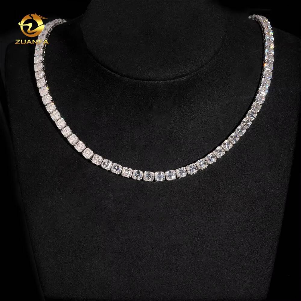 Hip Hop Jewelry High Quality VVS 925 Silver Asscher Cut 55MM 08CT Moissanite Tennis Chain Necklace