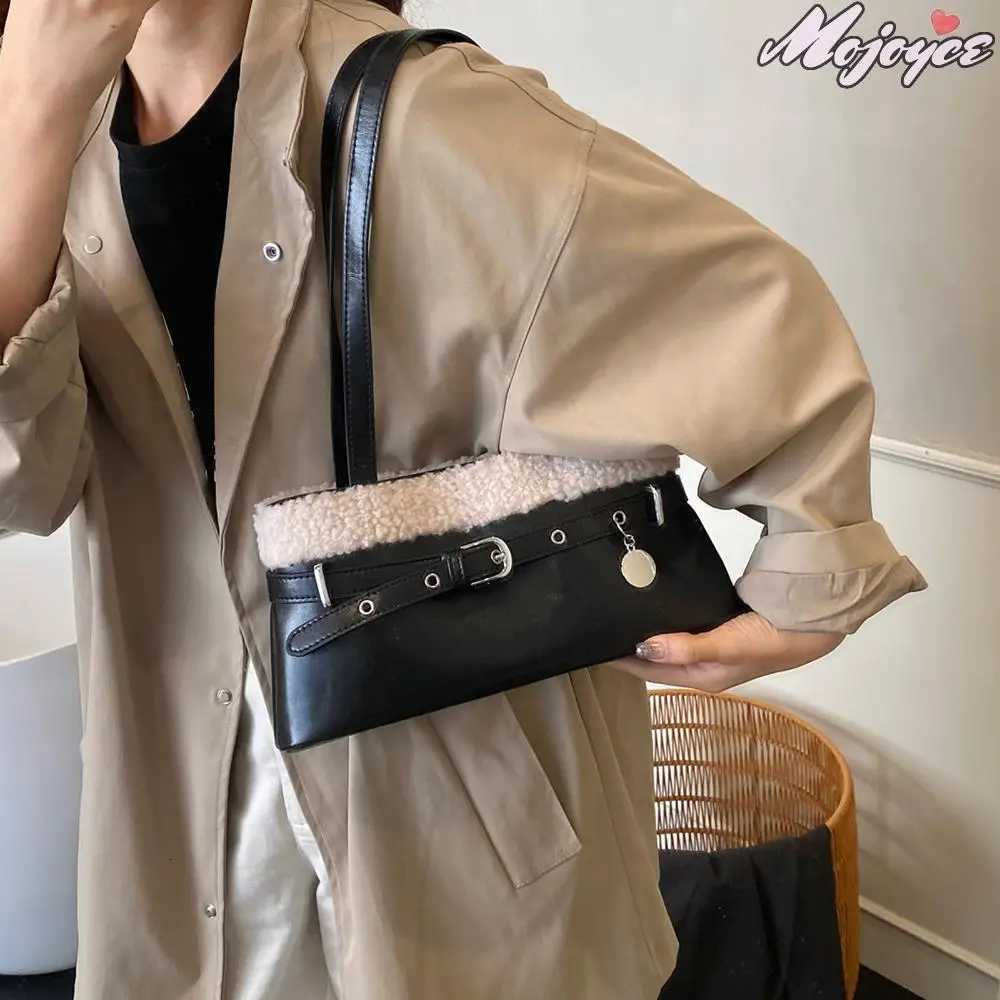 Women PU Lambswool StiTChing Shoulder Bag with Belt Vintage Small SaTChel Tote Bag Daily Underarm Pouch Travel Handbag K251121