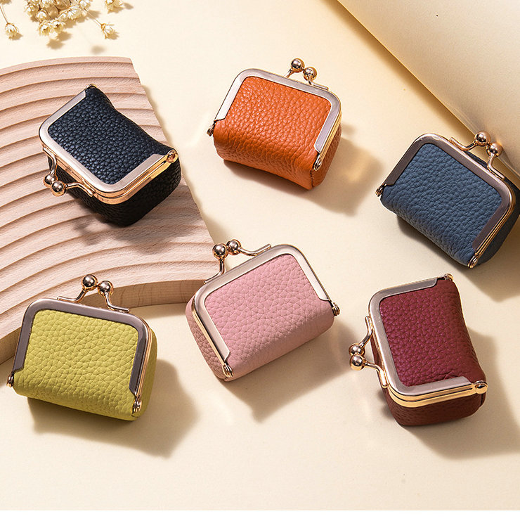 Casual Solid Color Small Wallets Kiss Lock Mini Storage Bag Genuine Leather Coin Purse Free shipping