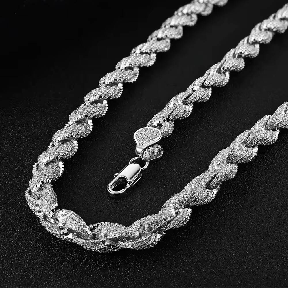 Gra Certificate Factory Price Custom Rapper Big 8mm 925 Sterling Silver Full Iced Out Moissanite Twist Rope Chain for Men
