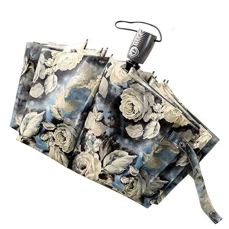 Fully Automatic Big Umbrella Parasol Windproof Reinforced UV Sun Protection Three Folding Umbrella Male Female Umbrellas TravelM251122