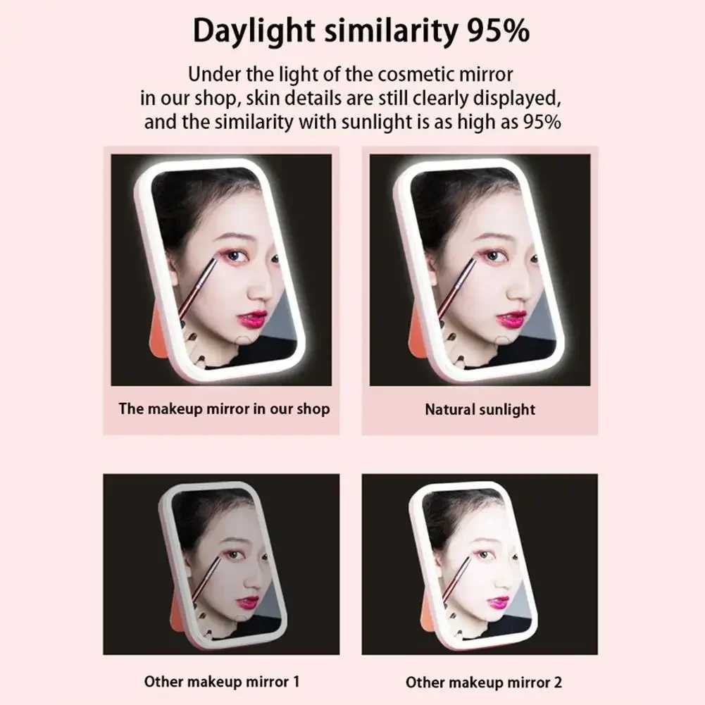 LED Makeup Mirror with LED Light Touch Screen Portable Standing Folding Vanity Mirroir Adjustable White Pink Household Dormitory M251122