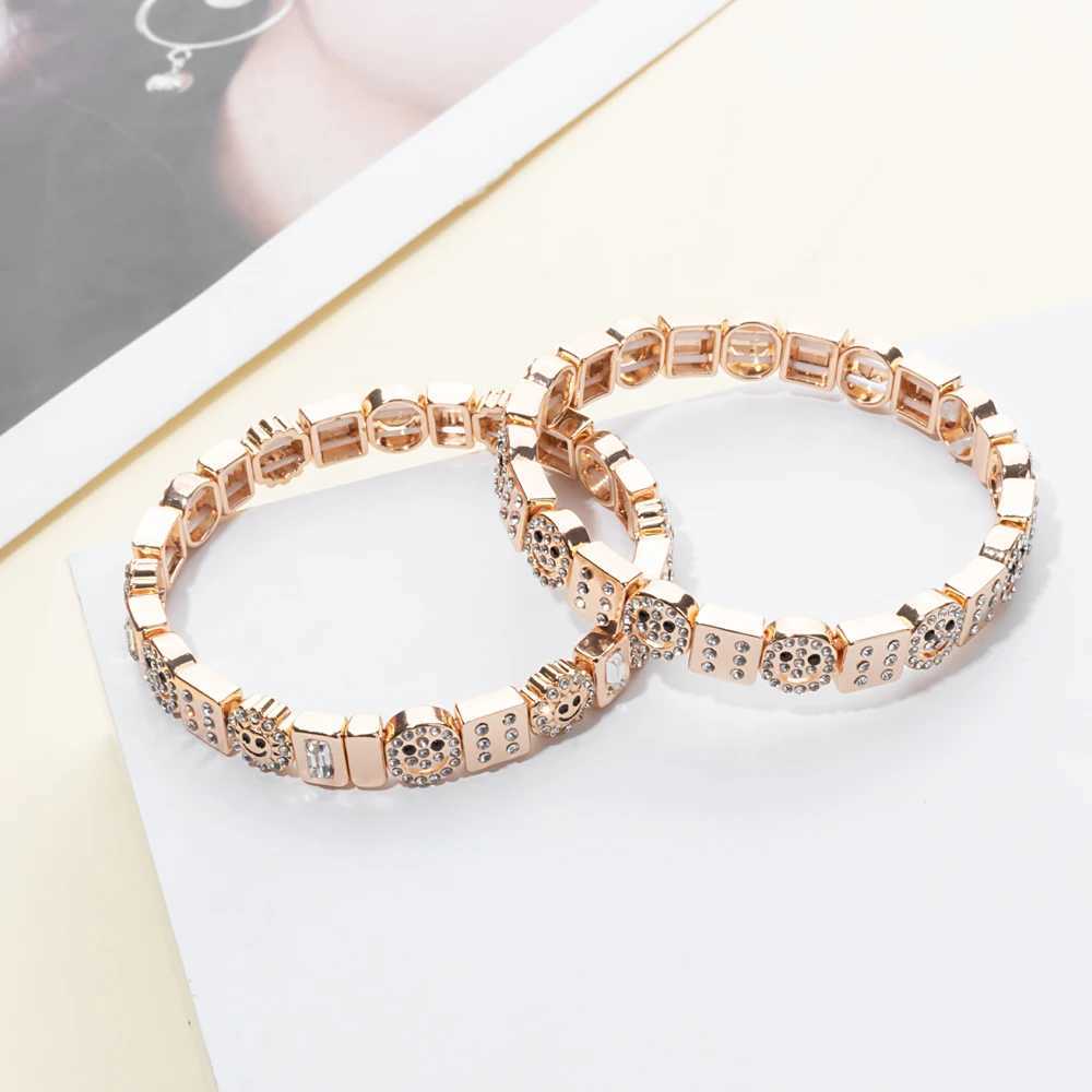 2024 Design Enamel Happy Face Inlaid Dimond Bracelet Womens Gold Dice Bead Elastic Bracelet Boho Jewelry Accessories Z250421