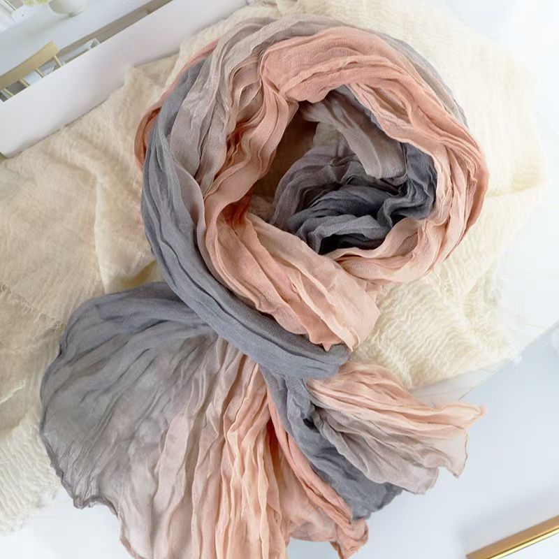 T526 wrinkled cotton and linen textured scarf versatile silk scarf shawl autumn and winter fashion women's neck scarf