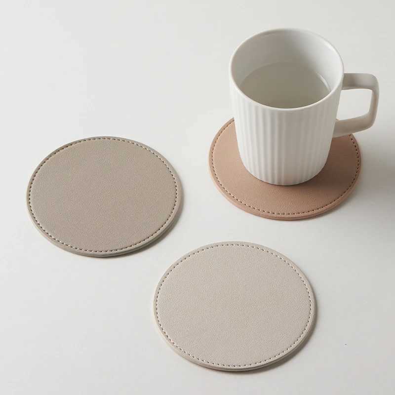 Inmos Faux Leather Coasters for Home Decor Round Cup Pads Tea and Water Cups Coffee Mats Dish Drying Nordic C251122