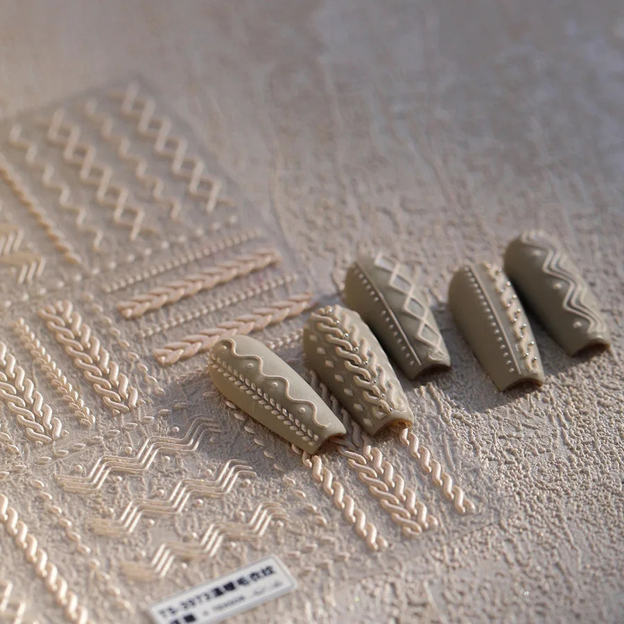 Woolen Grid Pattern Button Bowknot Nail Art Stickers Embossed n Adhesive Winter Decoration High Quality 251106