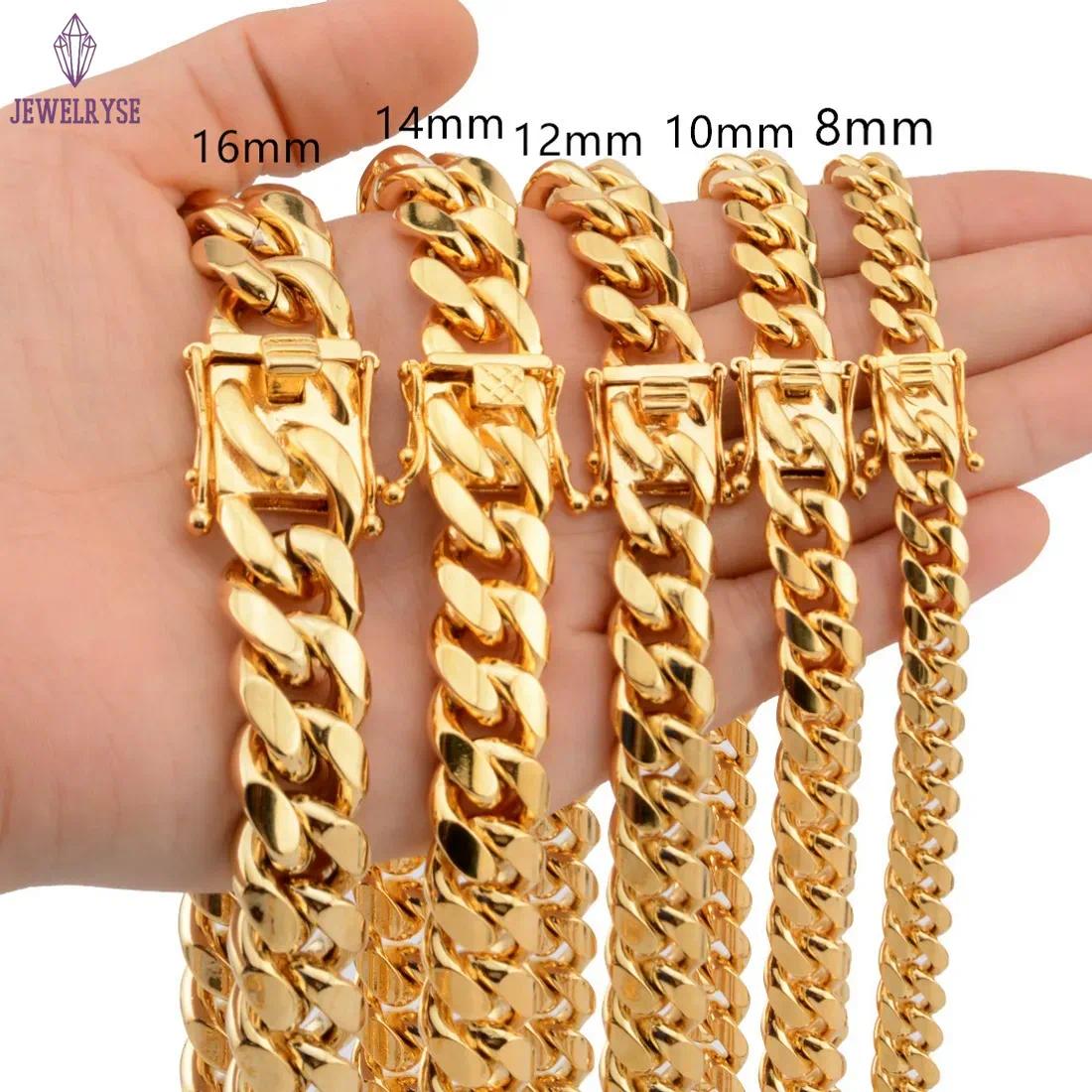 18K Gold Miami Cuban Link Chain Necklace Men Hip Hop Stainless Steel Jewelry Necklaces