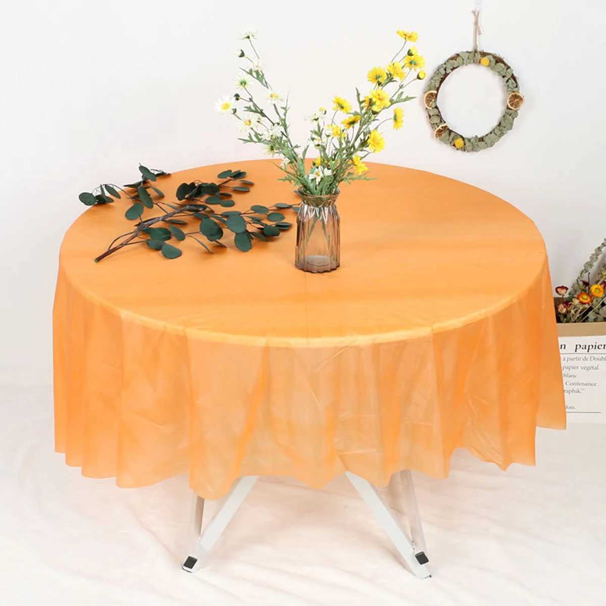 Round Tablecloth White Plastic No Stitch Fabric Elegant Solid Table Cloth for Christmas Birthday Wedding Party Hotel Decoration C251122