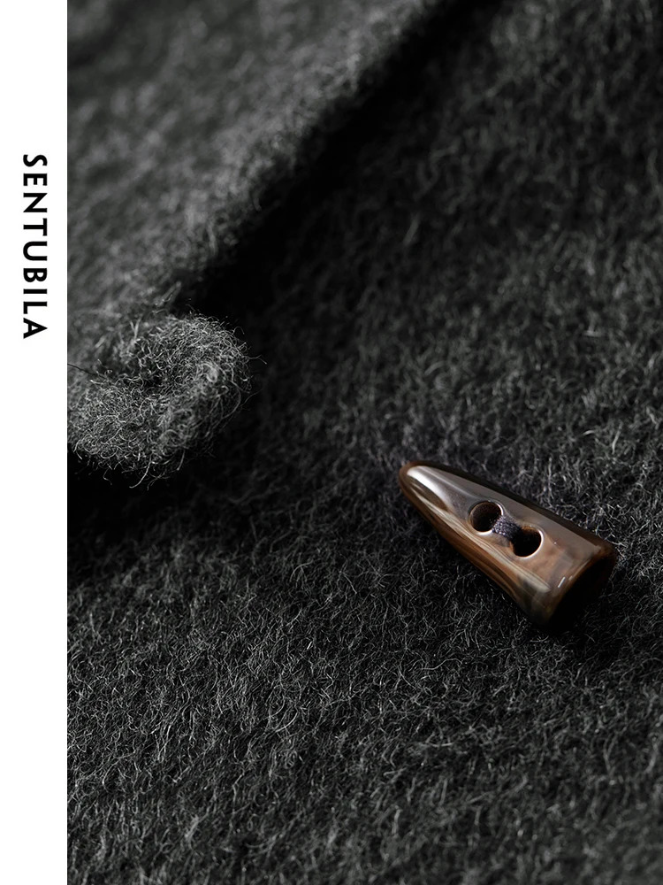 SENTUBILA Womens Long Coat 100 Wool 2025 Winter Elegant Outerwears Bull Horn Buckle Big Pockets Warm Woman Overcoat W44O55978 251112