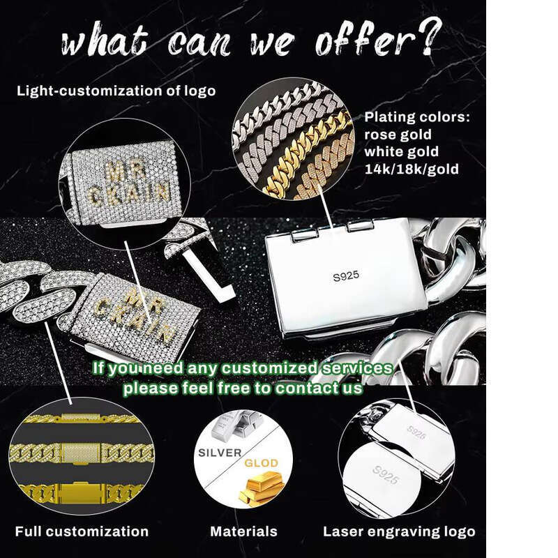 Luxurious VVs Moissanite Full Iced Cuban Chain Hip-Hop Real Gold-Plated Bracelet with Female Box Clasp