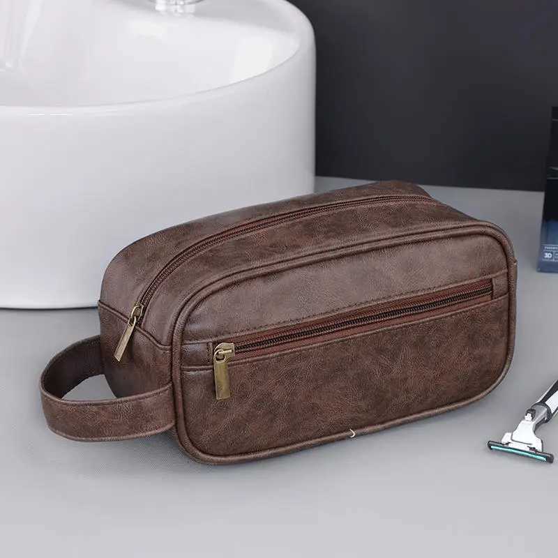 Designer Men PU Leather Wash Bag Travel Business Trips Portable Cosmetic Bag Large Capacity Multi Pocket Lady Toiletries Handbag Handheld Y251122