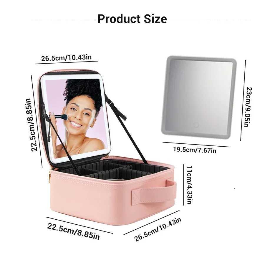 Smart LED Cosmetic Case With Mirror Travel Makeup Bag Large Capacity Female Beautician Skincare Product Makeup Case For Women M251122