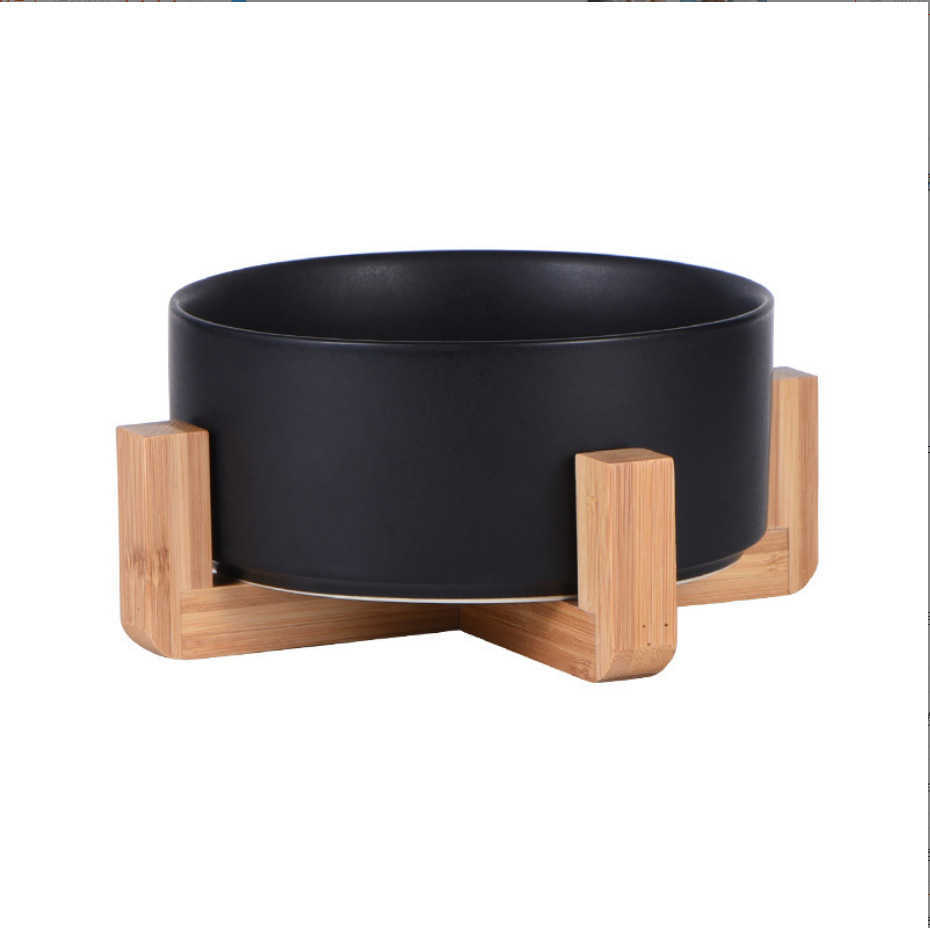 Ceramic cat bowl, cat food dish, cat food bowl, dog bowl, dog dish, drinking bowl, double bowl, protecting cervical vertebra, black pet bowl L251122