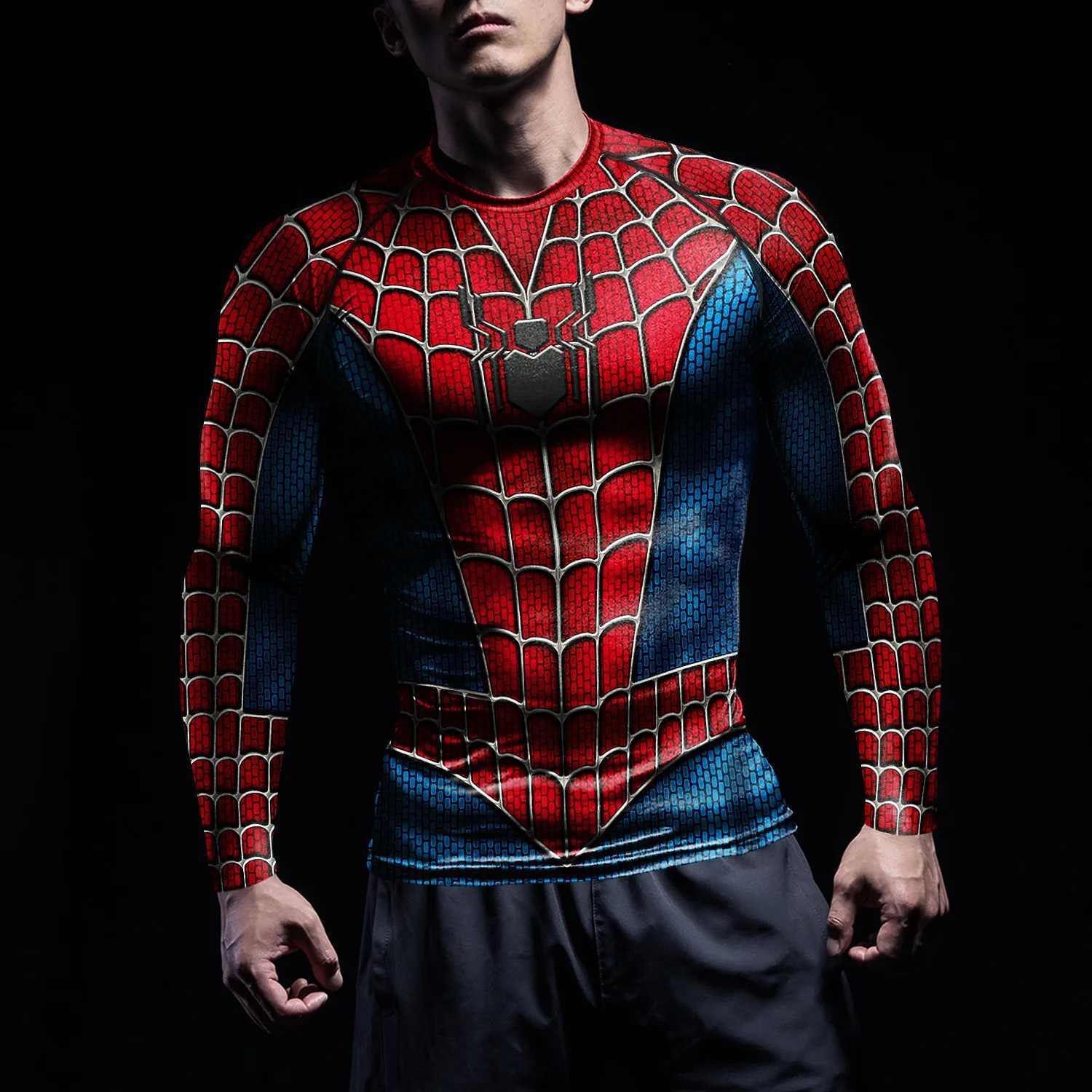 NADANBAO Rash Guards compression shirt mens role-playing superhero spider pattern printing exercise long sleeved top fitness sportswear W250422