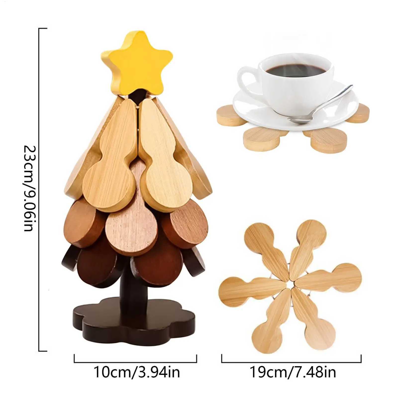 Wooden Trivets For Hot Dishes Folding Tree Shape Table Mat Holders Heat Insulated Pad Set Coasters For Pots Christmas decoration C251122