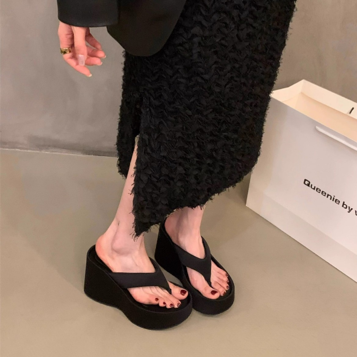 Womens Clip Toe Wedge Flip ps Summer Non-slip Platform Beach Sandals Woman Shoes Leisure Increase New Height Outdoor Slides 240702