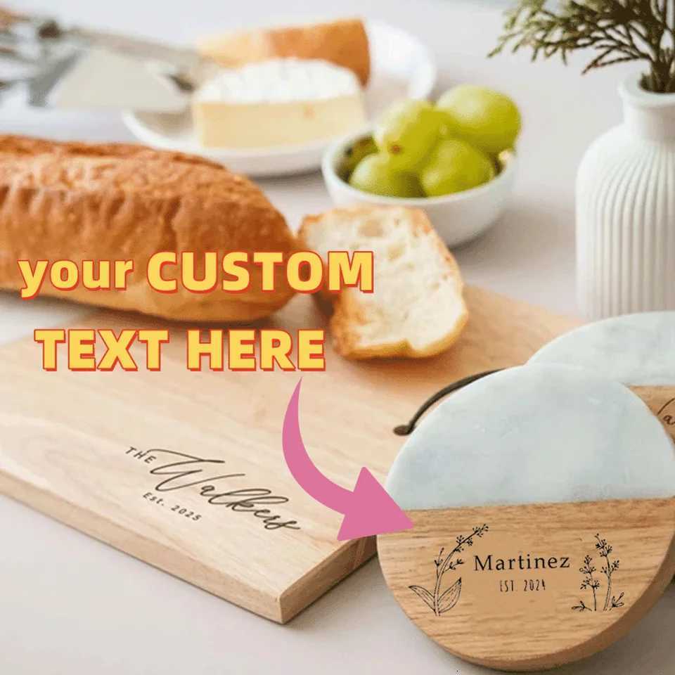 Custom Personzed Text Creative Marble Splicing Wood Coaster Insulation Light Luxury Fashion Decoration Home Accessories Gifts C251122