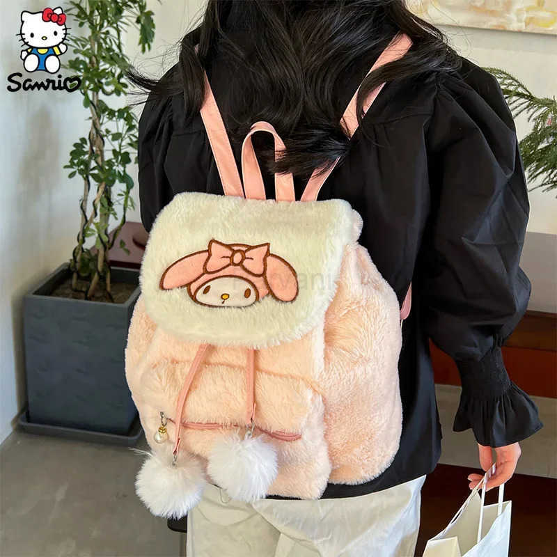 Sanrio Cartoon Plush Backpack Kuromi Schoolbag Hello Kitty Plush Bag My Melody Student Bag Girl Handbag Children Toy Birthday Gift H251122