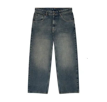 Y2K Minimalist Mens Jeans Retro Pocket Embroidered Loose Korean Casual Harajuku High Waist Aesthetic Couple Wide Leg Pants 250420