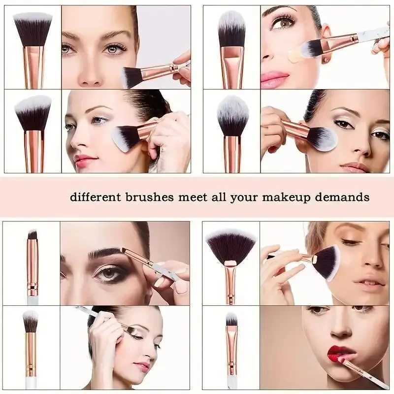 10 Pcs Marble Makeup Brushes Premium Synthetic Kabuki Foundation Blending Face Powder Blush Concealers Eye Shadows Brushes C251122