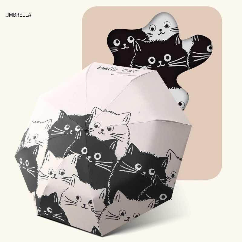 Cat Umbrellas Portable Rain And Sun Dual-Use Umbrella Automatic Folding Black Coating Anti UV Umbrella Kids Parasol Girls BoysM251122