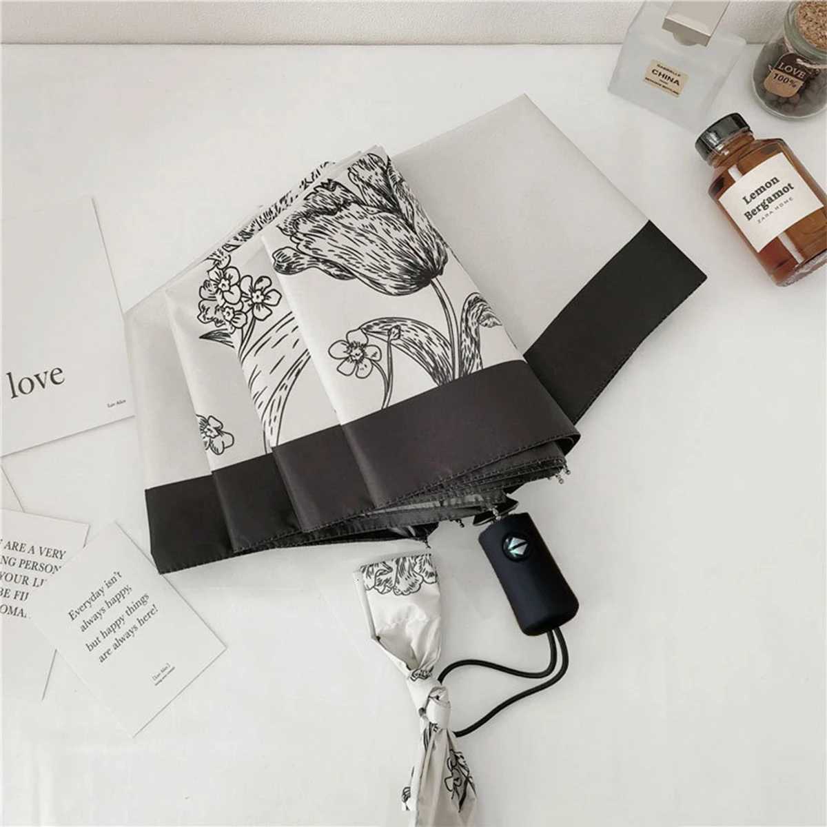 Retro Umbrella for Women Rain or Shine Fully Automatic Vinyl Parasol Ins Style Sun Protection Sun Umbrella High-end FrenchM251122