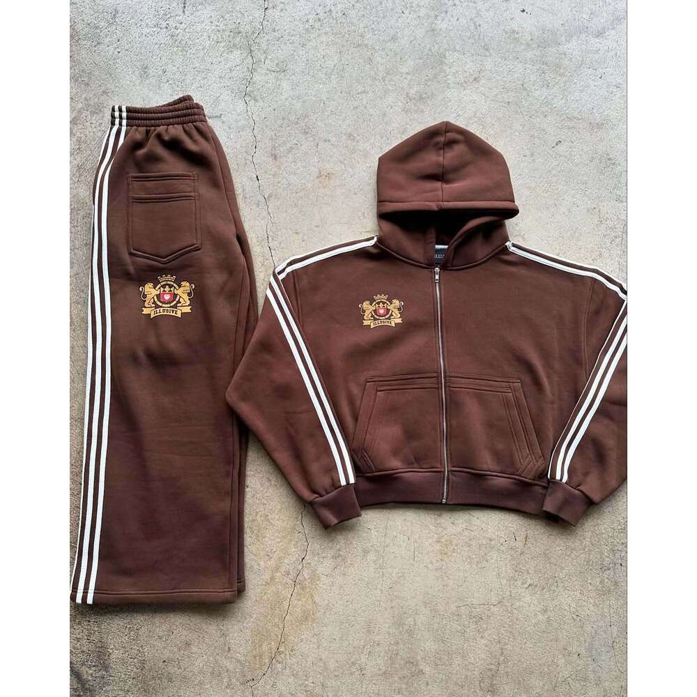 2025 American three bar zipper cardigan jacket hooded sweatshirt casual campus style men