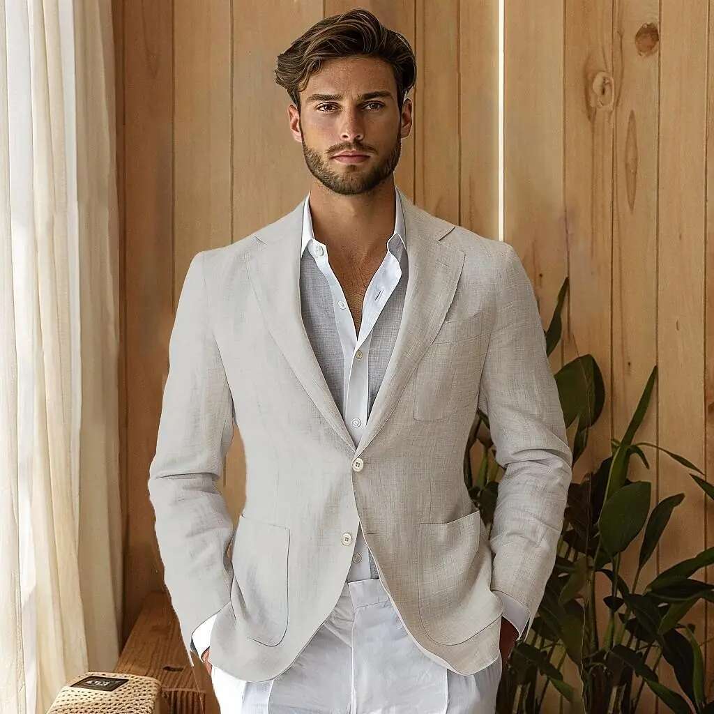 2024 Linen Italian Men Stylish Blazer Chaqueta Hombre Wedding Groom Formal Social Club Outfits Jacket