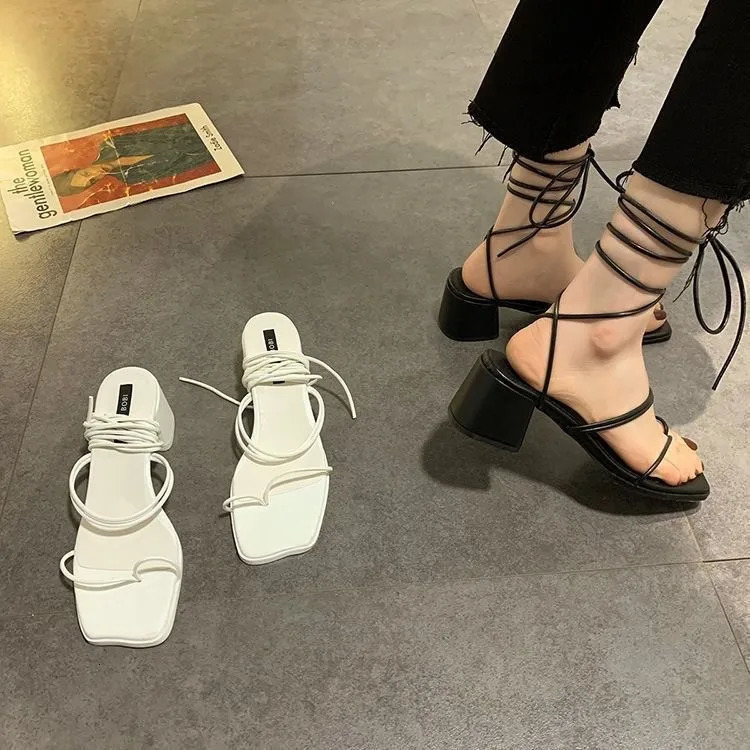 Womens Fashion Sandals Square Head Cross Straightening Soft soled Roman Shoes Anti slip Fairy 250421BJ - view 3