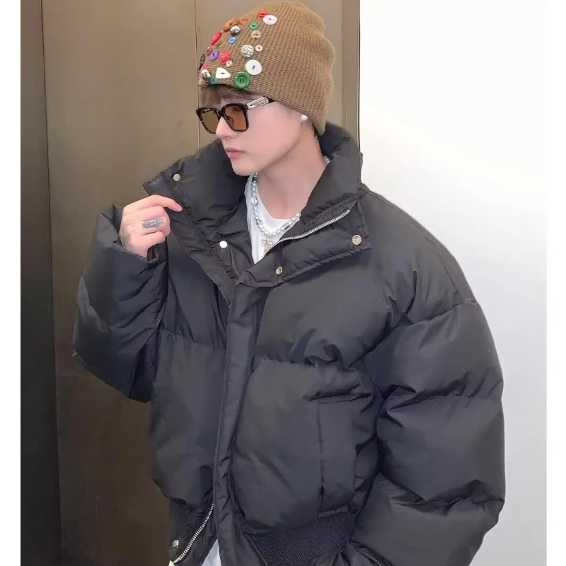 Simplicity Stand Collar Mens Parkas Heavy Winter Thicken Casual Short Cotton Jacket Warm Fashion Coats Male Streetwear 251104