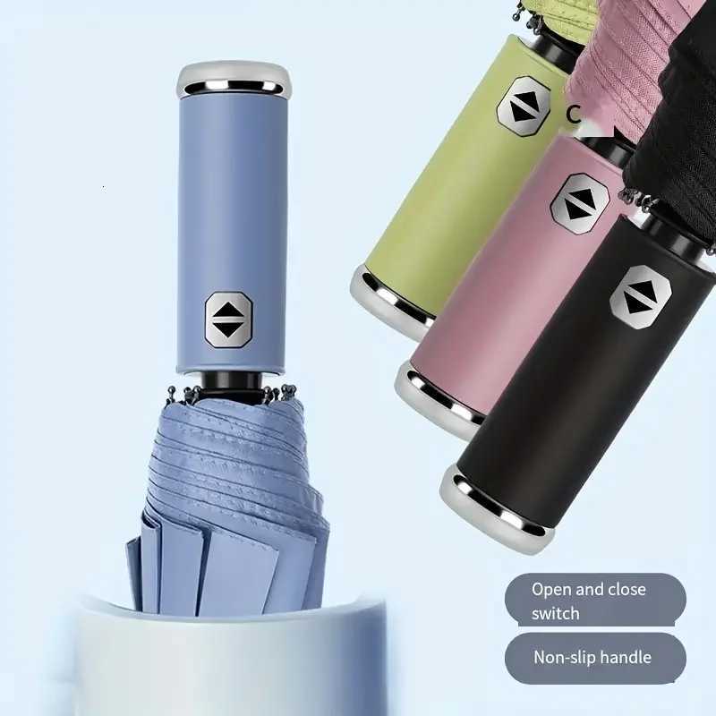 10 bone fully automatic three fold umbrella rotatable LED flashlight business wind resistant folding umbrella sunny umbrellaM251122