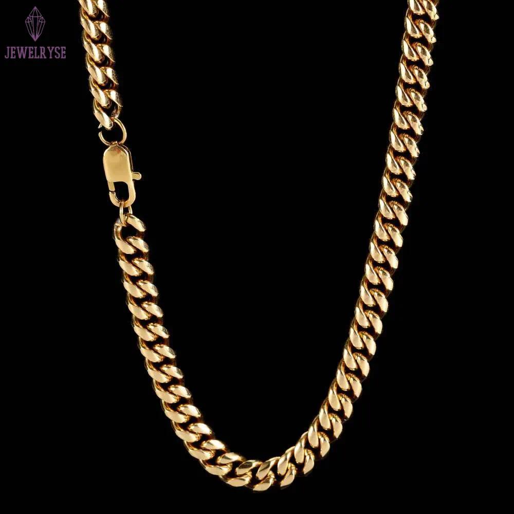 18K Gold Miami Cuban Link Chain Necklace For Men Punk Gold Chains Stainless Steel Choker Necklace Hip Hop Jewelry Gift 5Mm 16-30