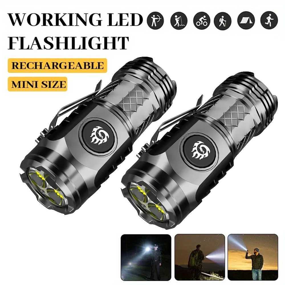 High Strong Power LED Flashlight Built-in Battery Type-C Rechargeable with Pen Clip Torch Outdoor Camping Emergency Lantern C251122