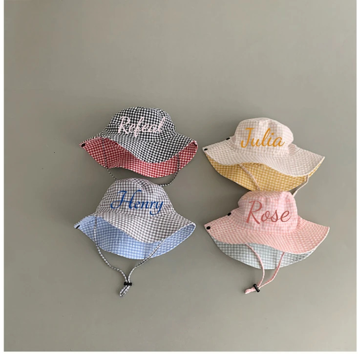 Personalized candy color reversible spring and autumn baby hat boys girls cotton childrens sun outdoor summer customized 250414z