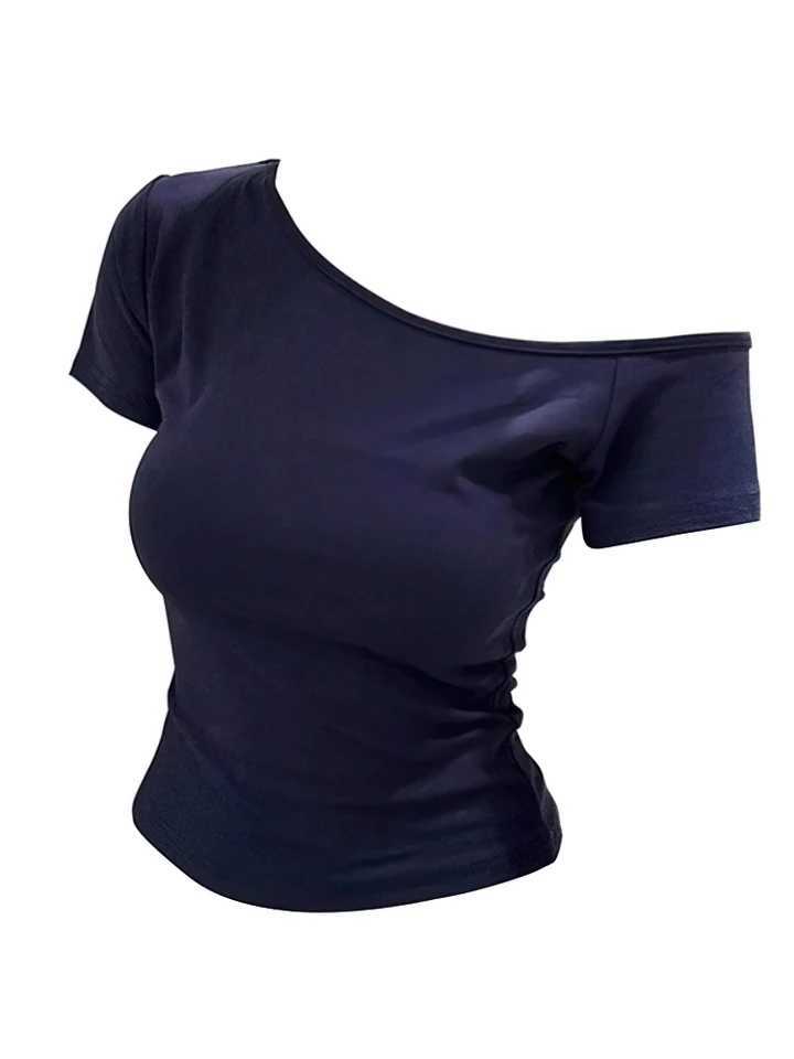 100% pure cotton summer off shoulder top for women ultra-thin slim fit summer short sleeved T-shirt for women sexy basic T-shirt Korean fashion M25042