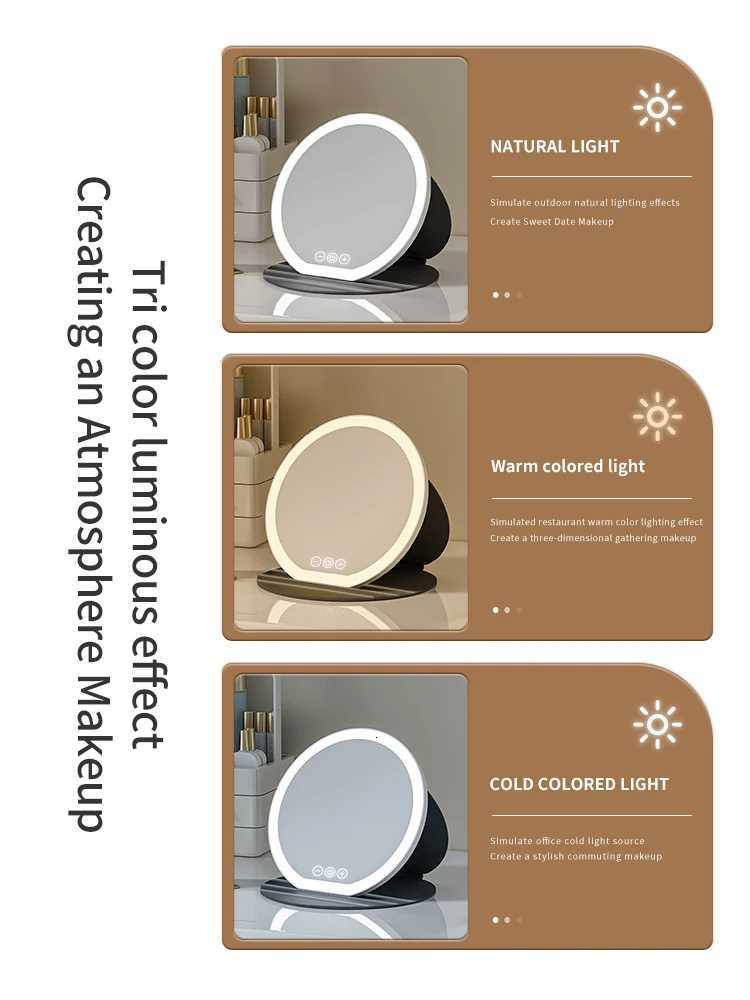 3 Color LED Makeup Mirror Dimmable with Touch Screen Fold Adjust Cosmetic Mirrors 866 728inch for Tabletop Travel Home Use M251122